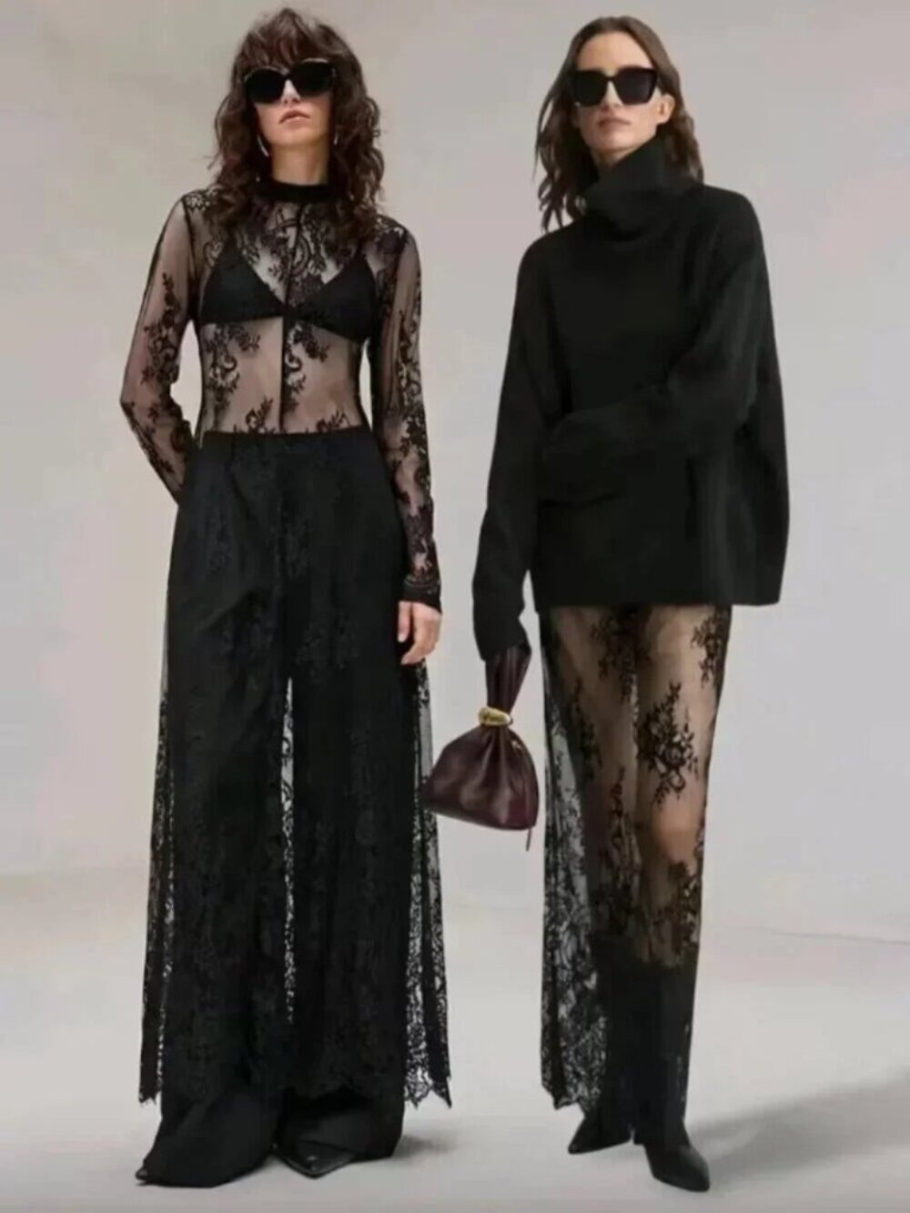 Semi-Sheer Black Lace Maxi Dress